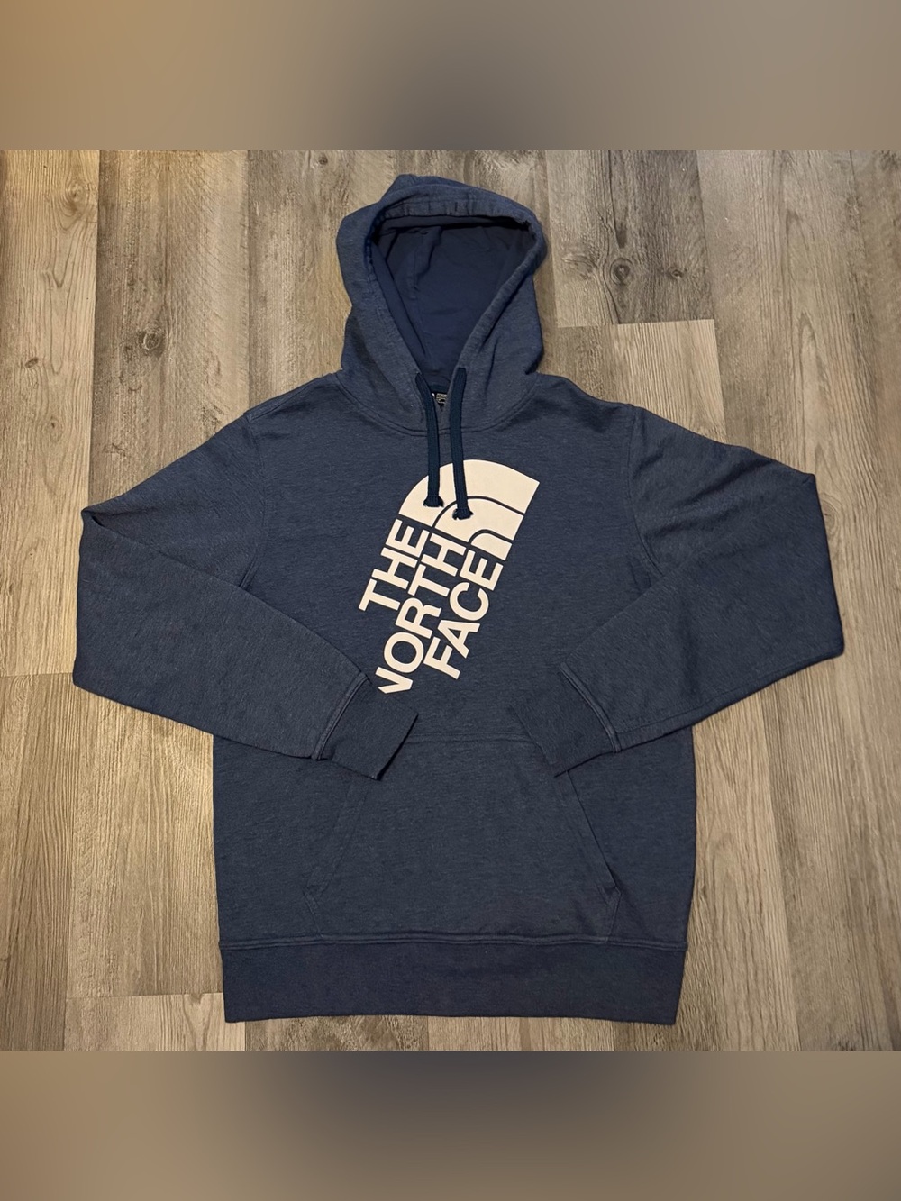 The North Face Men's Dark Blue Pullover Hoodie with White Logo